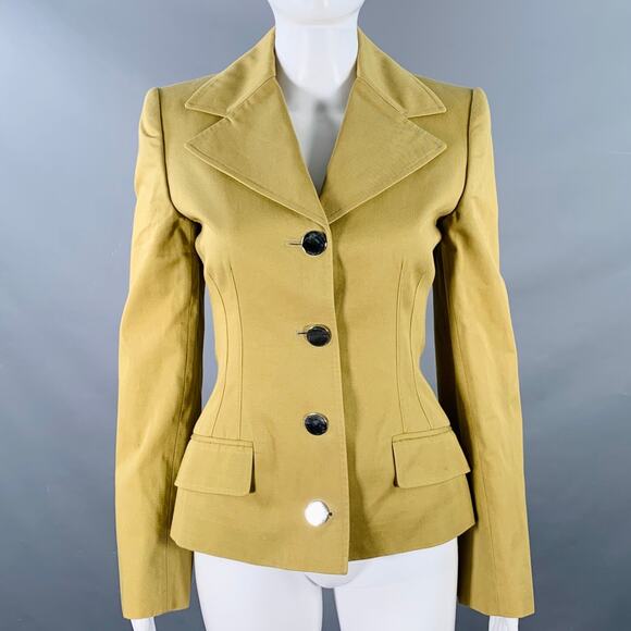 DOLCE & GABBANA Size 6 Khaki Cotton Twill Fitted Button Up Jacket Blazer - Picture 1 of 10